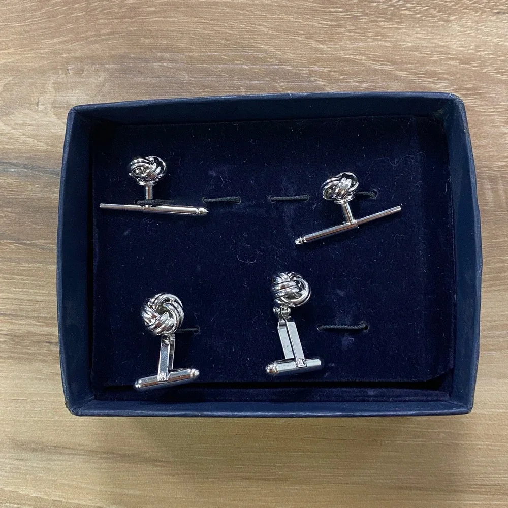 Brooks Brothers 2 Cufflinks 2 Shirt Studs Formal Love Knot Silver Tone Metal